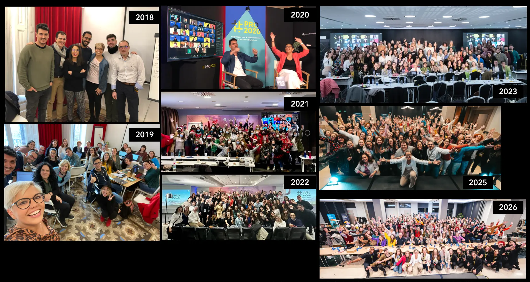 Collage de las ediciones anteriores del BDC, de 2018 a 2026